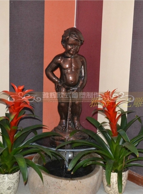 欧式风小孩别墅鱼池流水喷泉摆件