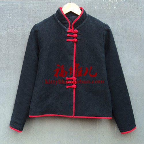 女装2022民族风唐装亚麻包边小棉袄棉衣 中式盘扣宽松棉服可定做