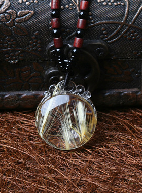 晶万顺钛晶金发晶吊坠平安无事挂坠天然水晶圆牌挂坠生日礼物