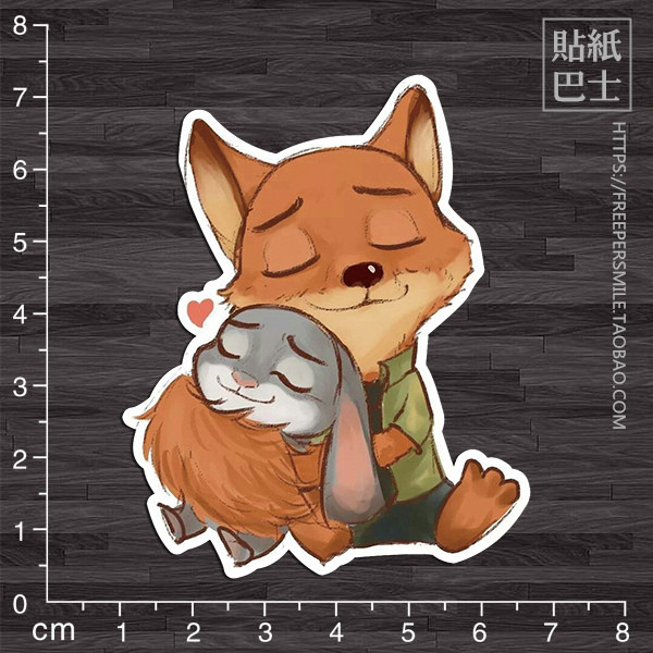 狐狸兔子情侣 大号车贴遮痕贴防水旅行箱行李箱贴纸车贴 q555