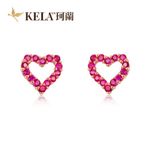 珂兰彩宝 18K玫瑰金天然红宝石心形耳钉耳环女轻奢珠宝首饰心颜P
