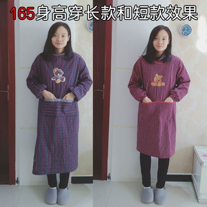 厨房罩衣成人反穿衣韩版时尚围裙长袖纯棉家用男女加长工作服包邮