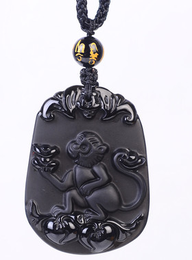 冰种黑曜石十二生肖赐瑞吊坠