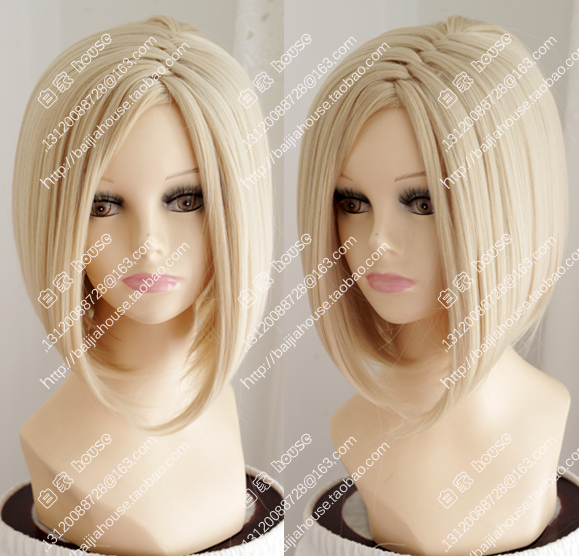 淡金色欧美时尚假发 bobo梨花款 侧分刘海 闪电头皮 橱窗时装短发