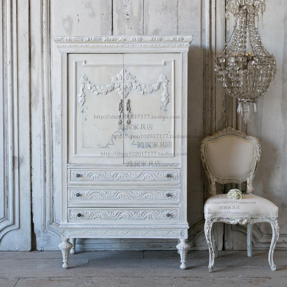 欧洲出口实木家具法式实木仿古衣柜欧式复古做旧雕花衣柜