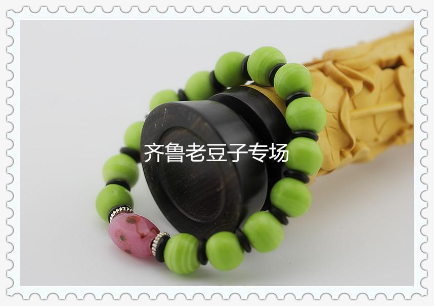 老琉璃珠子11mm孤品搅胎变胎料豌豆绿古法琉璃料珠手链DIY散珠