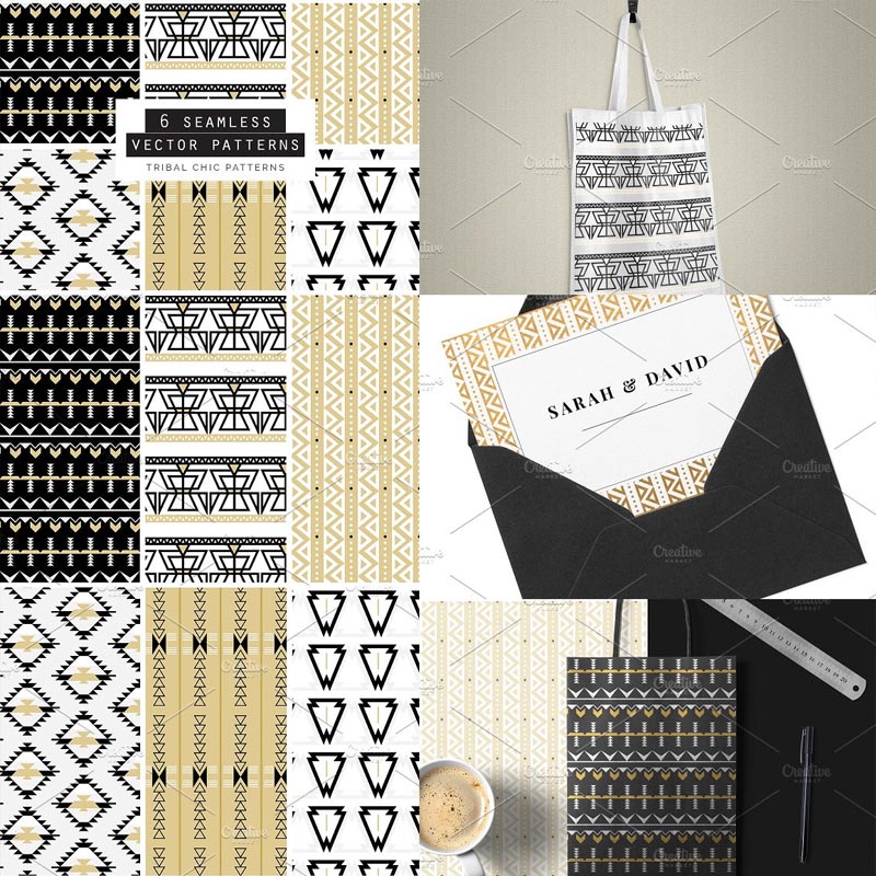 A1761矢量6张民族风几何四方连续纹样背景图AI设计素材