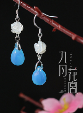 蓝色水滴超仙古装汉服琉璃耳坠
