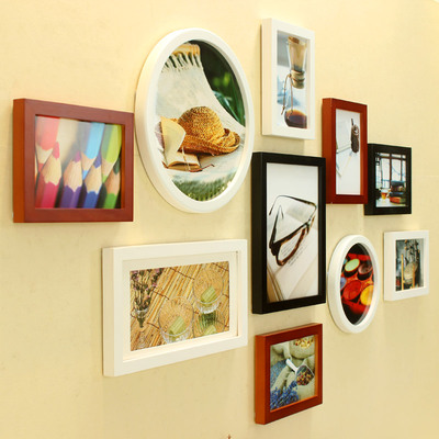 欧锋地中海相框墙挂墙欧式实木照片墙创意组合大墙面圆形电视墙