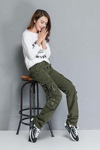 女裤 迷彩休闲裤 直筒裤 2021春秋新款 长裤 裤 户外军装 子潮 多口袋工装