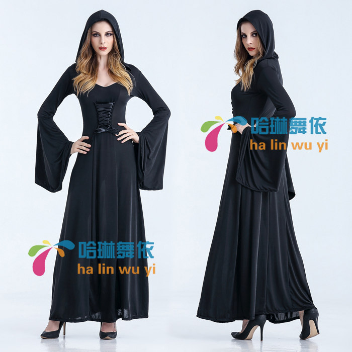 cosplay万圣节成人女巫服装 高档女巫婆服装黑色优雅女巫师派对服