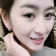 Before and after makeup stylish new cut diamond double-sided round Pearl Earring Korea Korean jewelry quality accessories