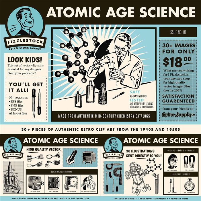 [475]35个20世纪50年代原子能科学家复古插画 AI矢量设计素材+PNG