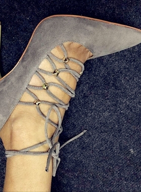 silla rulers 女鞋 单鞋 超高跟 灰色 尖头 宴会鞋 羊绒 舞台鞋