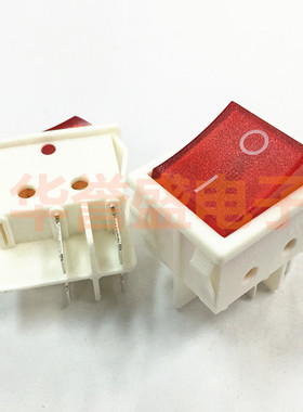 台湾HONGJU 进口船型翘板开关R-210-C5L-WR 4脚2档带红灯白色壳