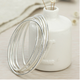 9999足银五环9999万纯银手镯女细圈光面实心多环闭口镯子包邮