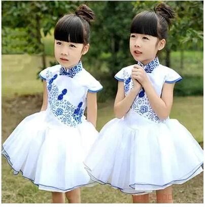 女童中国风短袖六一裙子演出服图片