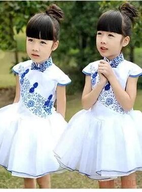 女童中国风短袖六一裙子演出服