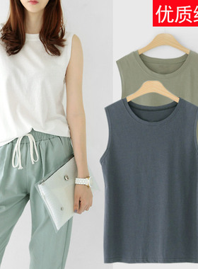韩版春夏装圆领宽松无袖背心t恤女外穿上衣中长款内搭纯棉打底衫