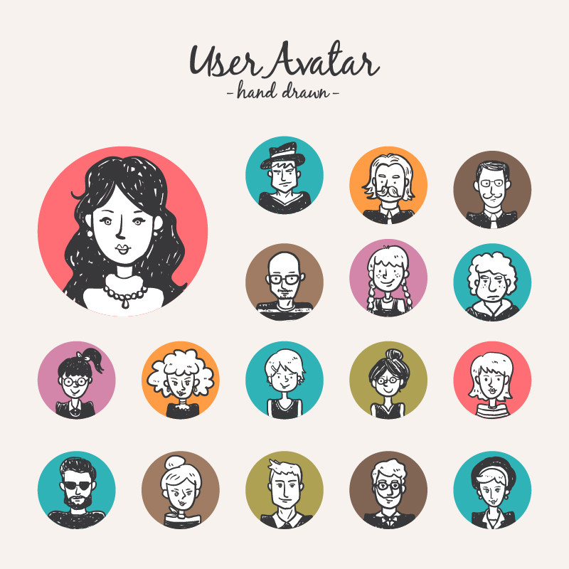 手绘人物头像ai矢量素材 17款圆形人物头像形象图标素材 设计素材