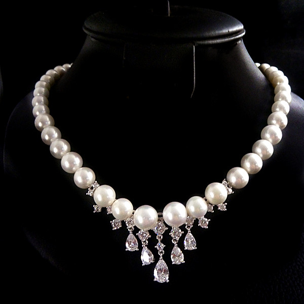 新娘饰品包邮婚纱项链韩国进口短款珍珠项链奢华锆石酒会宴会礼物