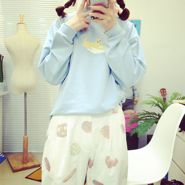 柳巴黎 韩国ulzzang可爱元气少女bb婴儿蓝薄款卫衣t恤自留推荐