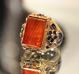 欧洲回流古董珠宝海外进口二手玛瑙手工银掐丝珐琅景泰蓝女戒指