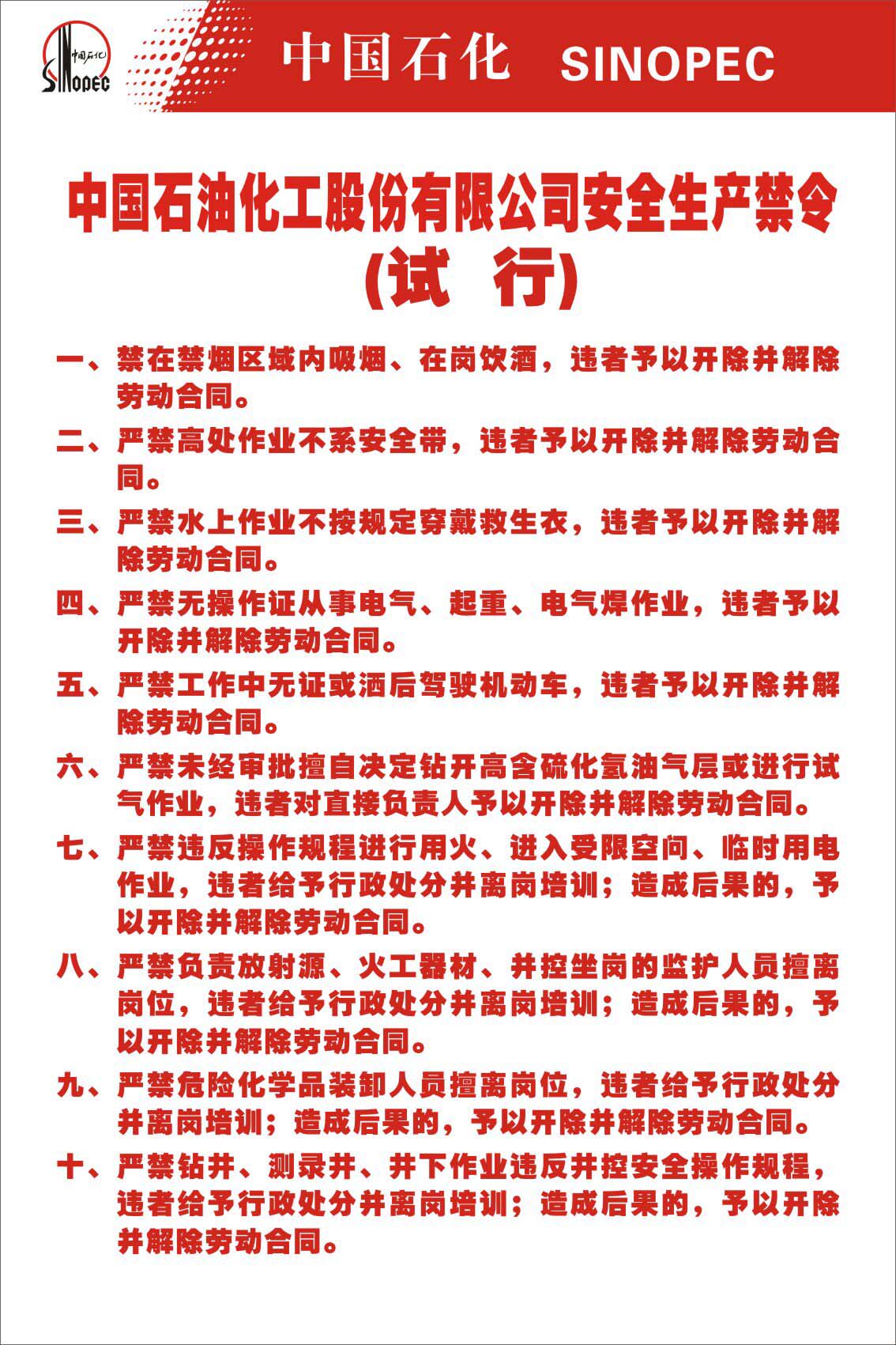 737海报印制展板写真喷绘21中国石化加油站管理制度6安全生产禁令