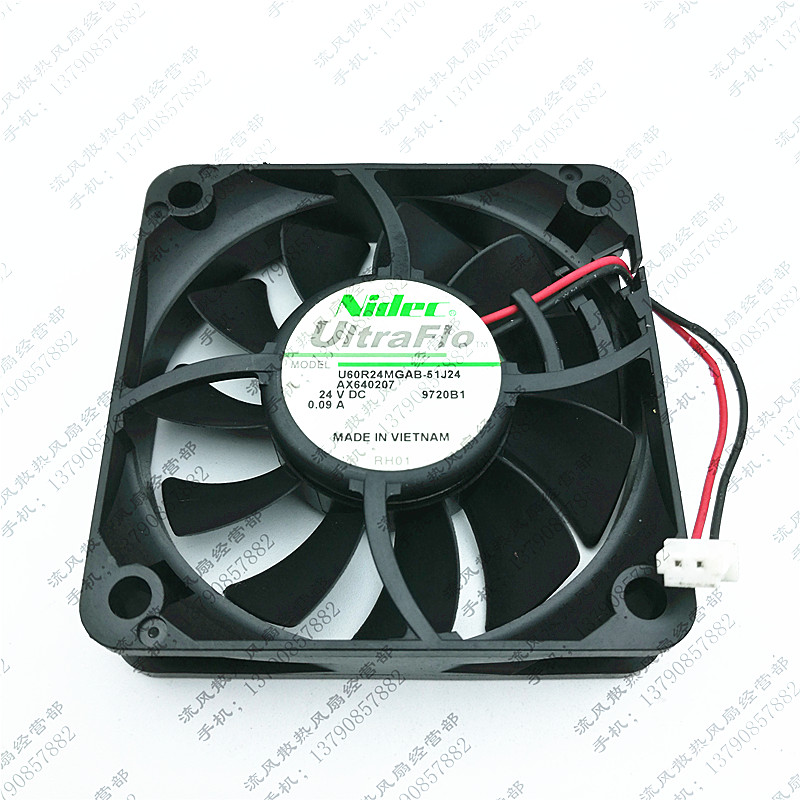 原装Nidec U60R24MGAB-51J24 DC24V 0.09A 6015 2线 静音散热风扇