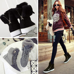 普麒 冬季女士中筒加厚高帮雪地靴 