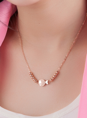 可爱磨砂小鱼项链短镀女钛钢镀