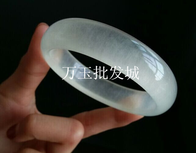 蚕丝冰玉手镯冰种新疆昆仑白玉少女通透玉石女款玉镯子女带证书