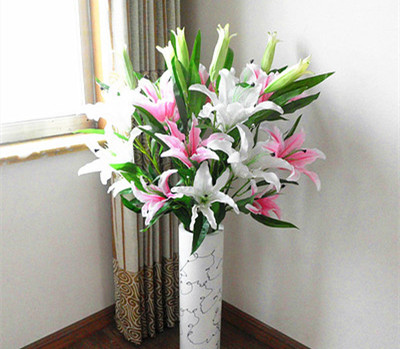 2枝包邮.4头香水百合花|仿真花绢花假花客厅装饰花落地花