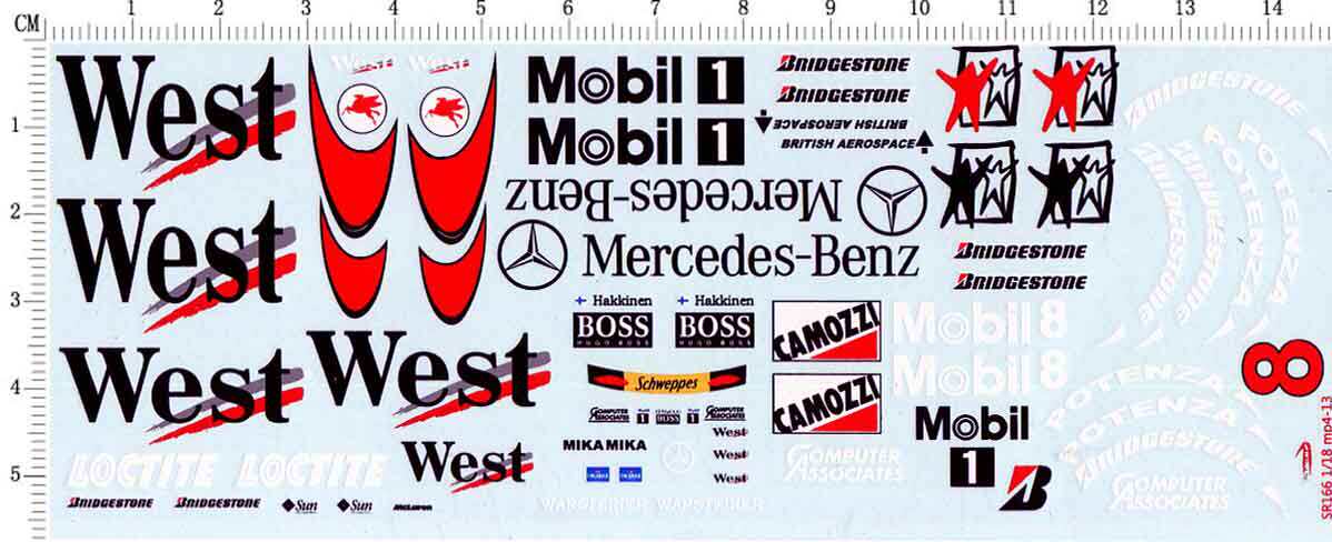 天地模型 1:18 MP4-13 方程式WEST轮胎标志模型改装水贴纸