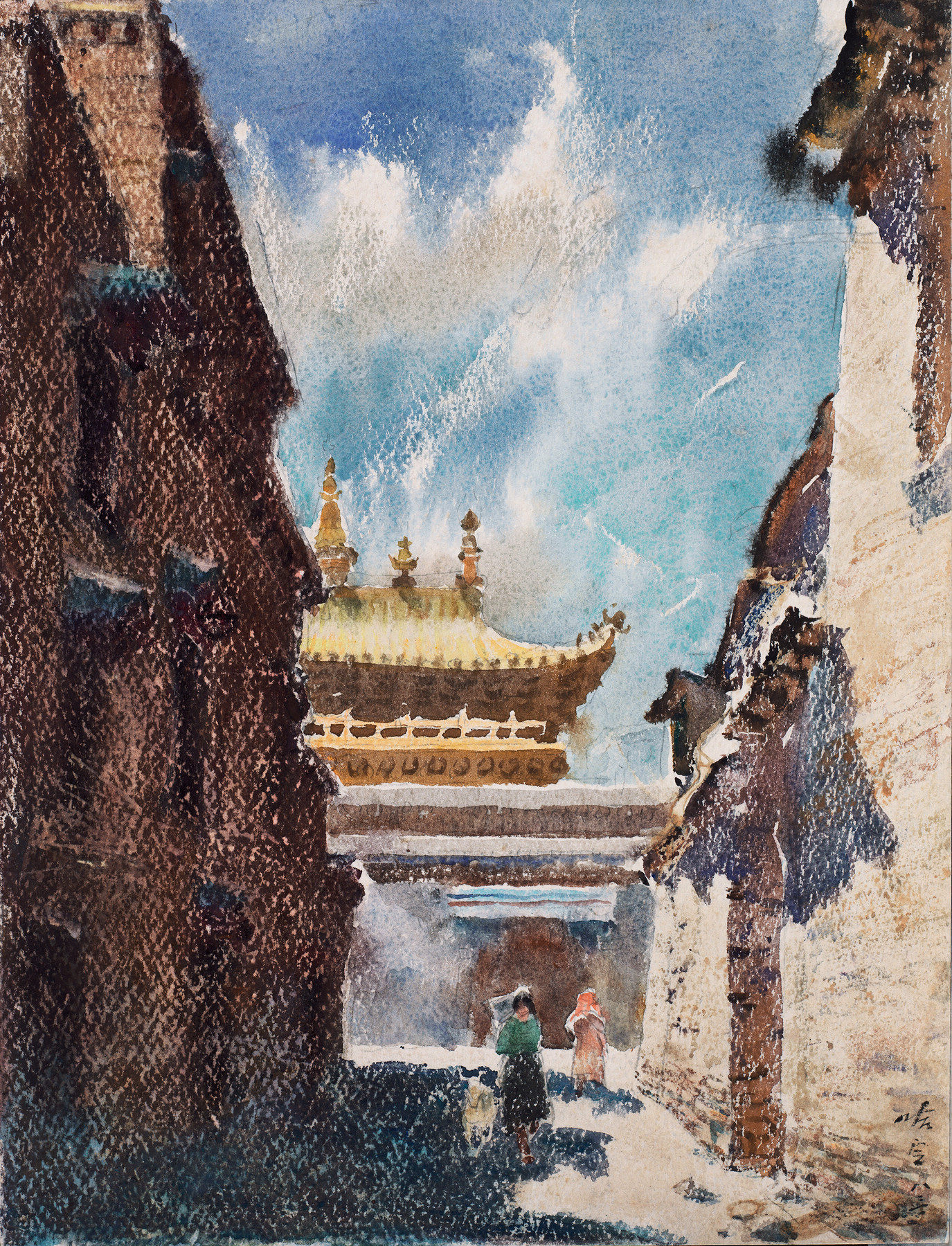 线绣 印布印花十字绣定做 绘画水彩画中国画 西藏拉萨藏族小巷