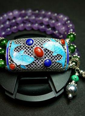 豪华纯银花丝镶嵌天然全透紫水晶手串手链手牌手排女韩版时尚特价