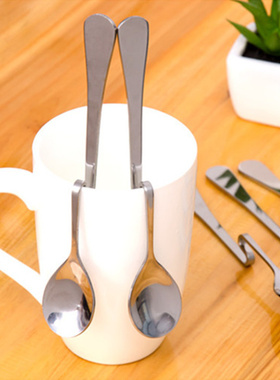 高档不锈钢弯曲悬挂咖啡小勺子卡通创意个性奶茶勺S形挂杯式弯勺