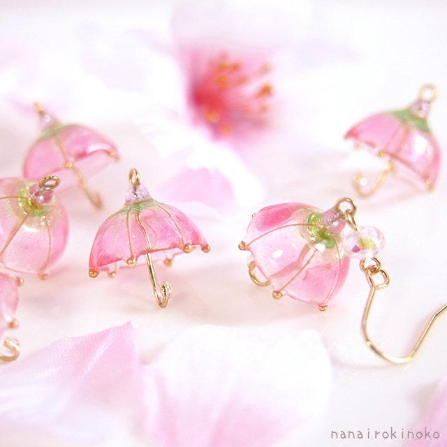 豆のcreema minne彩色树脂雨伞小蘑菇可爱耳钉耳夹项链创意礼物