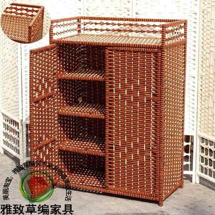 藤编鞋柜实木鞋架包邮现代简约带门柜子玩具收纳柜储物柜简易橱柜