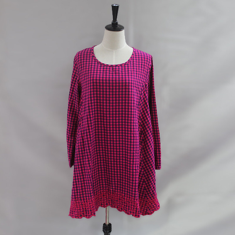 琦三k3上野熊专柜正品2015秋款大码女装格子中长款宽松上衣19456