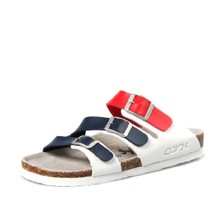 Cork/考克夏季拼色情侣一字拖大码男软木拖鞋女罗马搭扣沙滩凉拖