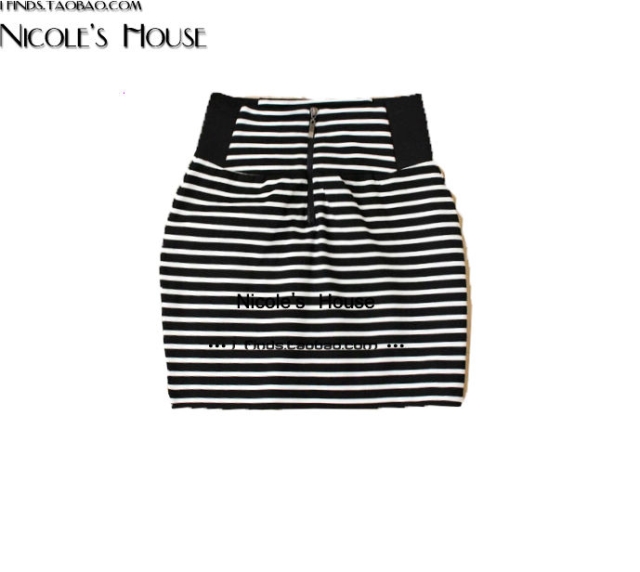 条纹 fo_1后拉链 包臀短裙