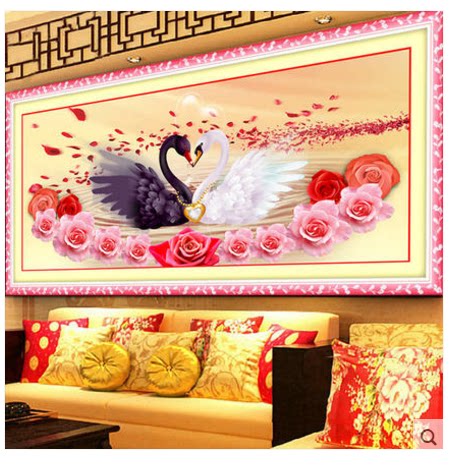 新款钻石绣情侣画心心相印天鹅十字绣钻石画圆钻情比金坚点粘贴钻