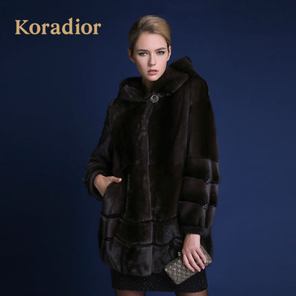 Koradior\/珂莱蒂尔正品冬款女装水貂毛皮修身