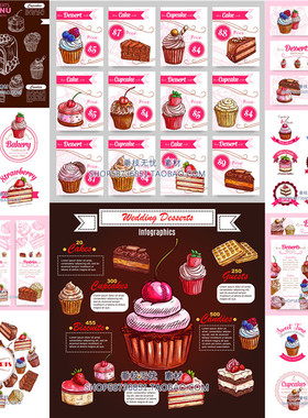 A1744矢量手绘纸杯蛋糕草莓LOGO插画banner菜单 AI设计素材