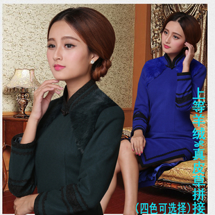 民国wd 木真鸟真皮草 2015中袖 羊绒旗袍裙秋新款 158253 原创中长款