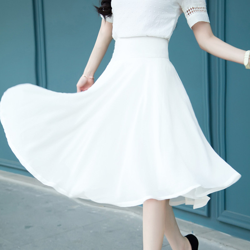 2025新款百搭雪纺半身裙夏季中长款大摆高腰显瘦中裙纯色大码复古,女装/女士精品,半身裙,淘宝优惠券,粉丝福利购,淘宝优惠卷