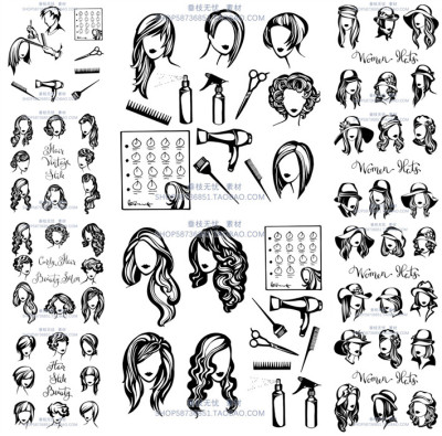 A3628矢量理发店logo美女发型头像图案 AI设计素材