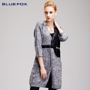 2018早秋装 欧美时尚 显瘦九分袖 BLUEFOX 拼接针织开衫 女外套羊毛衫