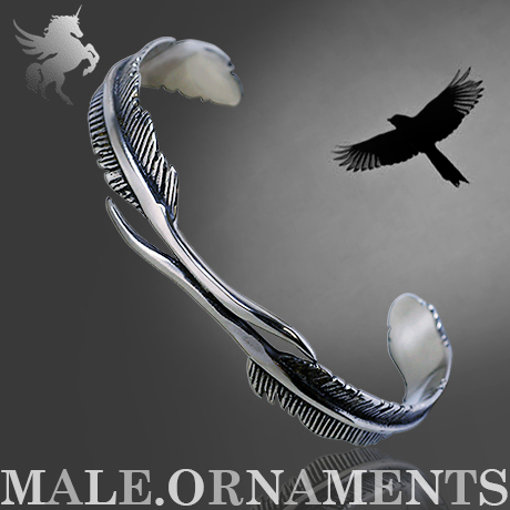 羿采男士个性钛钢手镯羽毛手饰品手环潮人欧美酷设计夜店配饰